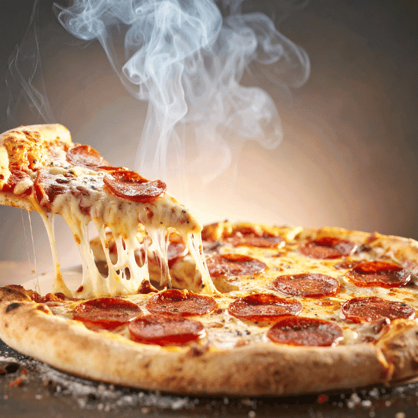 Hot and fresh Centrepoint pizza with cheese pull