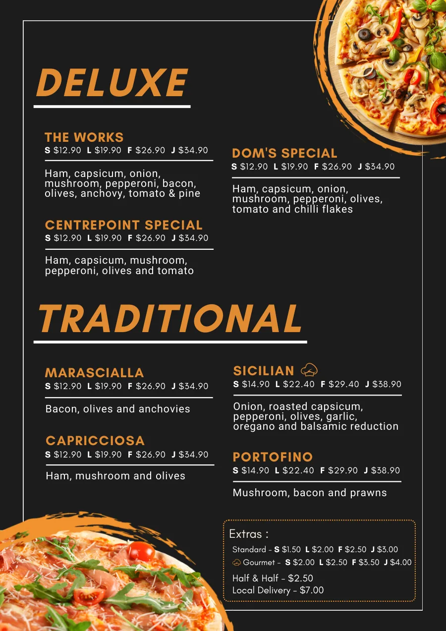Centrepoint menu page 4